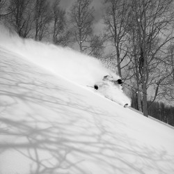 Power slide in Silver Fork's 'Meadow Chutes' by Jay Beyer